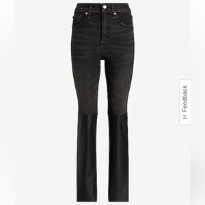 EXPRESS | Super High Waisted Faux Leather Paneled '90s Slim Jeans
